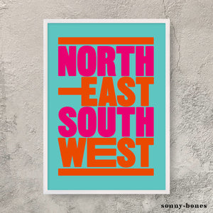 NORTH EAST SOUTH WEST (pink/orange)