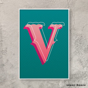 Circus Letter V (green/pink)