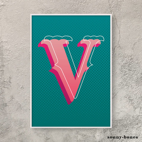 Circus Letter V (green/pink)